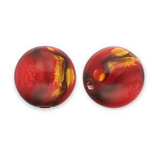 Perline in resina con glitterato 12mm rosso-oro