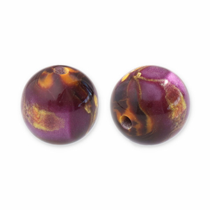 Perline in resina con glitterato 12mm viola-oro