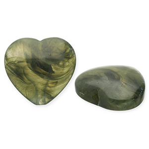 Perline in acrilico cuore verde oliva