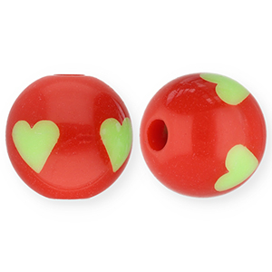 Perline in acrilico 12 mm con cuore rosso-verde chiaro