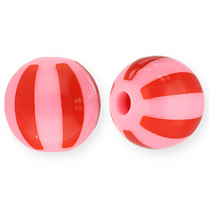 Perline in acrilico 12 mm con strisce rosa-rosso