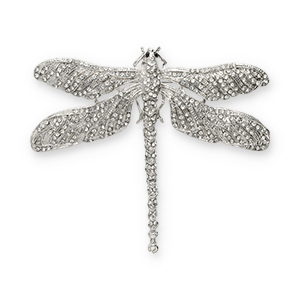 Broches accattivanti libellula argento-nero-trasparente