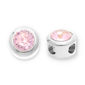 Perline in acciaio inossidabile rondella con strass argento-rosa chiaro