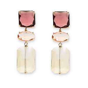 Orecchini di Crystal Glass quadrato-ovale-rettangolo bordeaux-rosa-beige sabbia