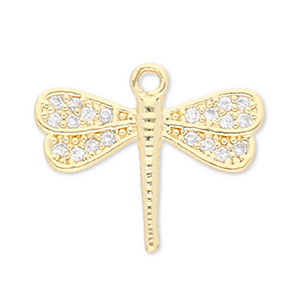 Metallo TQ in ottone ciondolo libellula oro-trasparente