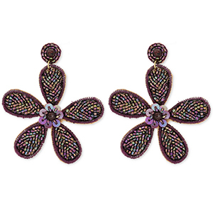 Orecchini alla moda con perline di vetro fiore melanzana