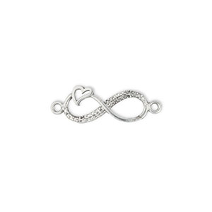Ciondoli di metallo DQ distanziatore con simbolo dell'infinito con cuore argento antico (privo di nichel)