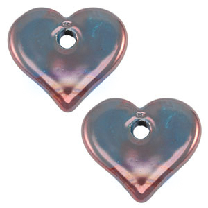 Perline di ceramica greca DQ cuore viola-bronzo