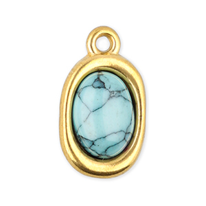 Ciondoli in acciaio inossidabile ovale con pietra naturale howlite oro-blu chiaro