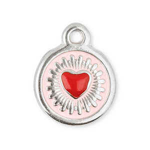Ciondoli in acciaio inossidabile tonda con cuore argento-rosso-rosa chiaro