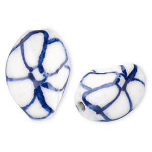 Perline di ceramica spirale con fiore biancastro-blu Delft