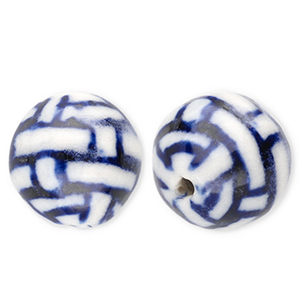 Perline di ceramica 12mm con rettangoli biancastro-blu Delft