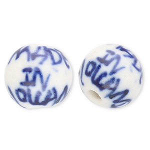 Perline di ceramica 10mm "Made in Holland" biancastro-blu Delft