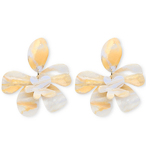 Orecchini alla moda in resina fiore bianco avorio-blu carolina chiaro-arancione chiaro