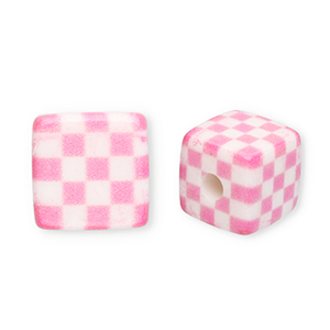 Perline in acrilico quadrato con cubi rosa-bianco