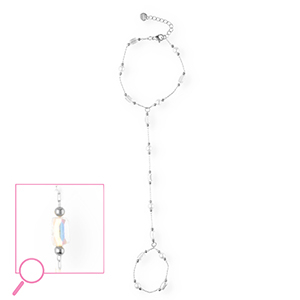 Bracciale baciamano in acciaio inossidabile argento-cristallo AB-bianco
