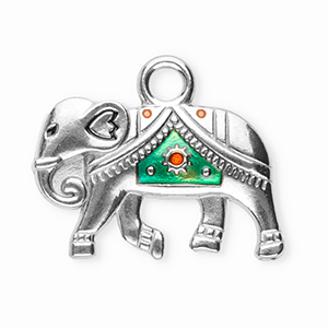 Ciondoli in acciaio inossidabile elefante argento-verde turchese