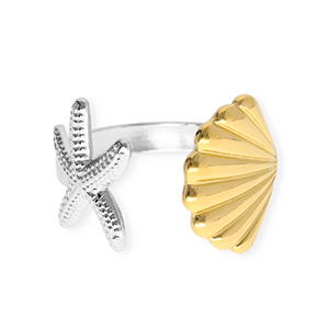 Anelli in acciaio inossidabile stella marina e conchiglia argento-oro