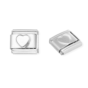 Link-tessera per bracciale italiano con ciondoli in acciaio inossidabile cuore argento