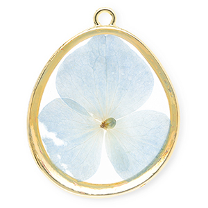 Ciondoli con fiore secchi a forma di uovo oro-blu chiaro