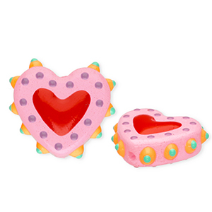 Perline di vetro a mano cuore rosa chiaro-rosso-multicolore