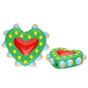 Perline di vetro a mano cuore verde-rosso-multicolore