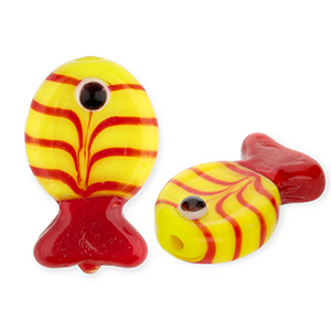 Perline di vetro a mano pesce giallo-rosso-nero