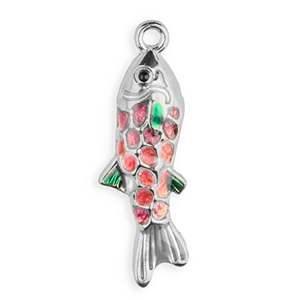 Ciondoli in acciaio inossidabile smalto pesce argento-viola-rosa-verde