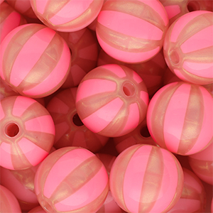 DQ&reg; Perline in acrilico 16 mm con strisce rosa corallo-rosa pesca
