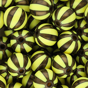 DQ&reg; Perline in acrilico 12 mm con strisce giallo-marrone oro