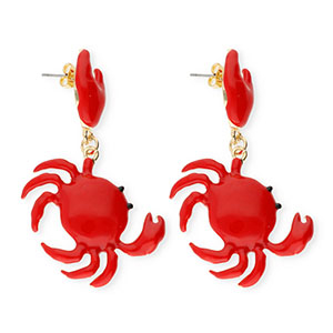 Orecchini alla moda in smalto granchino con perno in acciaio inossidabile oro-rosso