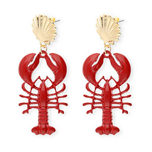 Orecchini alla moda in smalto conchiglia & aragosta con perno in acciaio inossidabile oro-rosso scuro