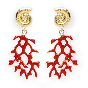 Orecchini alla moda in smalto conchiglia & corallo con perno in acciaio inossidabile oro-rosso scuro