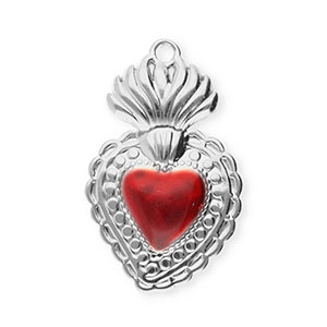 Ciondoli in acciaio inossidabile cuore argento-rosso
