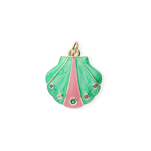 Metallo TQ in ottone ciondolo conchiglia con strass oro-verde-rosa-trasparente