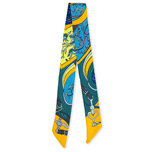 Bandana foulard con fiore verde ottanio-arancione-blu