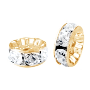 Perline strass 8 mm rondella oro - cristallo