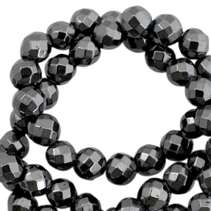 Perline di ematite 6 mm sfaccettata tonda grigio antracite